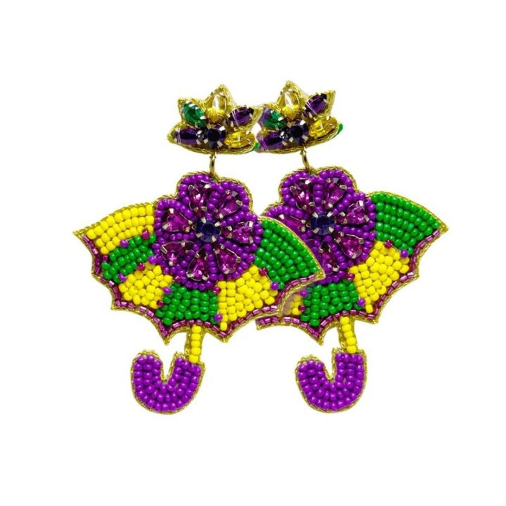 Mardi Gras Beaded Umbrella Earrings